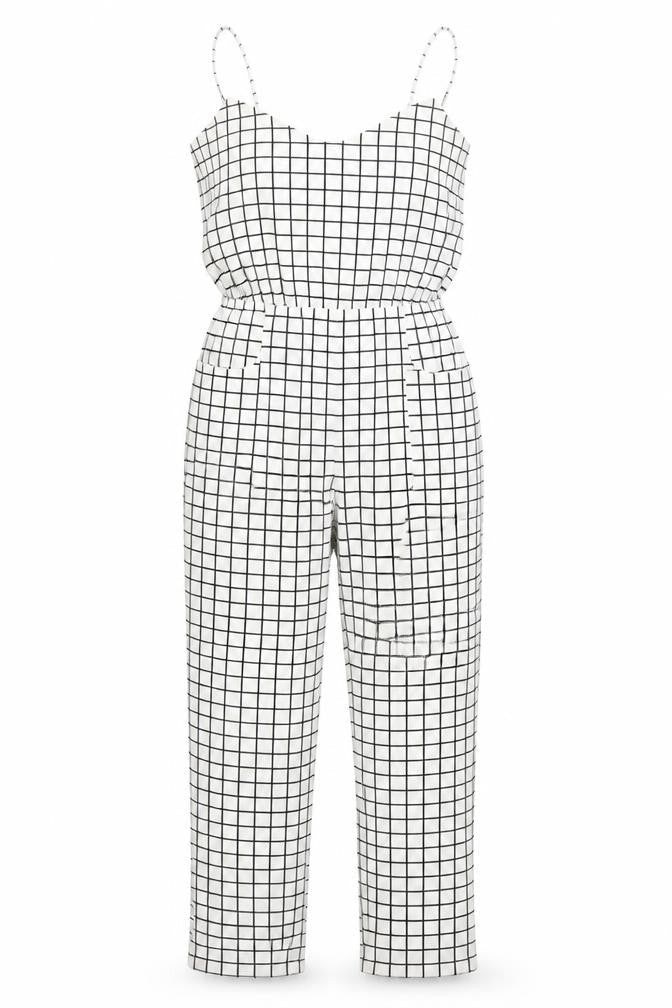Lavish Alice Womens White Check Polyester Jumpsuit One-Piece Size 10 L29 in Pullover