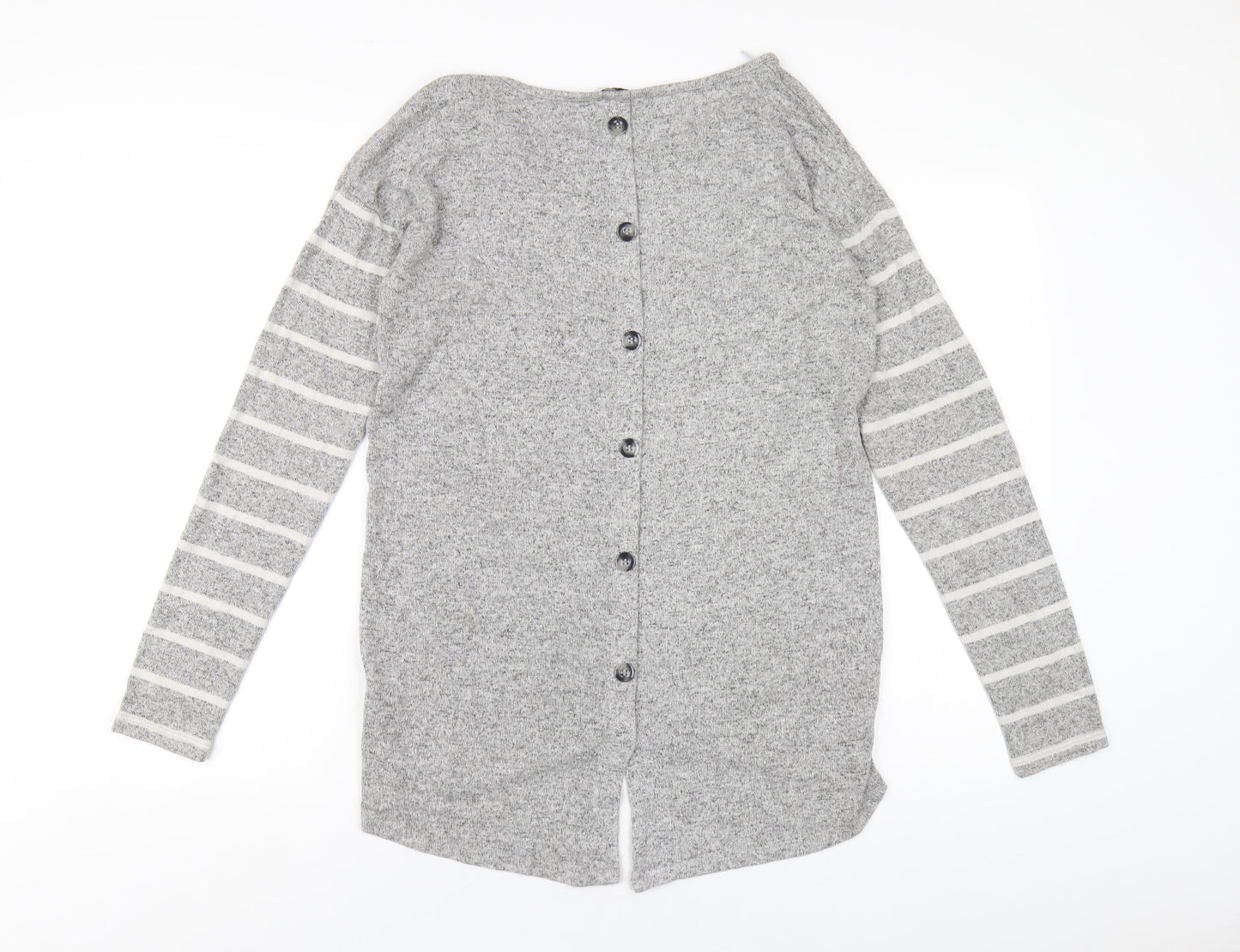 NEXT Womens Grey Round Neck Striped Viscose Pullover Jumper Size 10