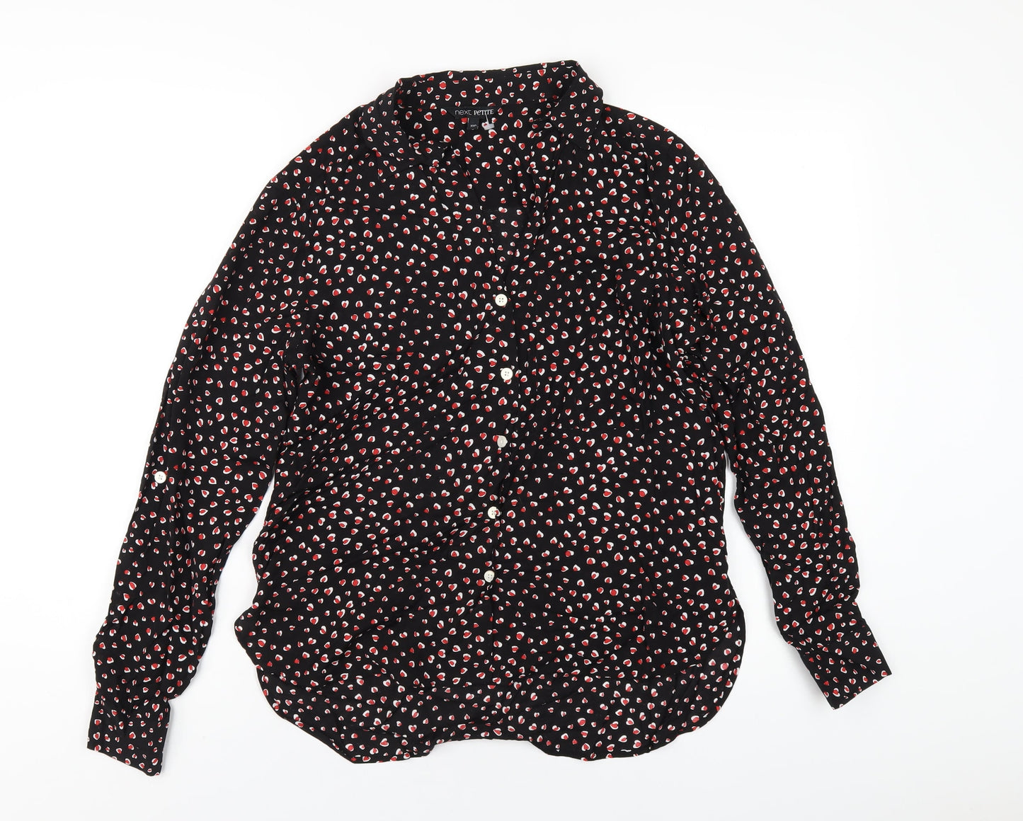 NEXT Womens Black Geometric Viscose Basic Button-Up Size 10 Collared