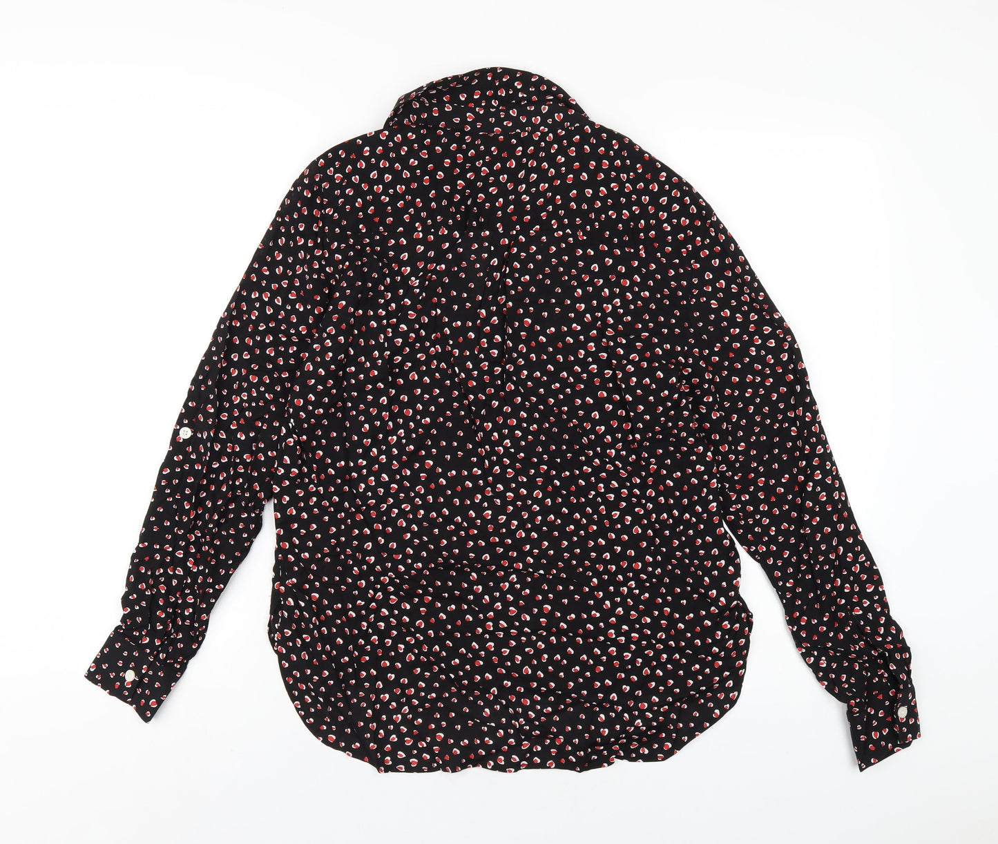 NEXT Womens Black Geometric Viscose Basic Button-Up Size 10 Collared