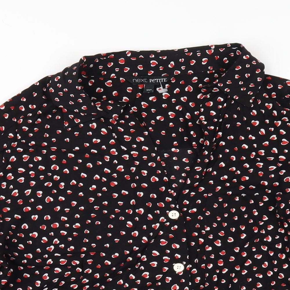 NEXT Womens Black Geometric Viscose Basic Button-Up Size 10 Collared