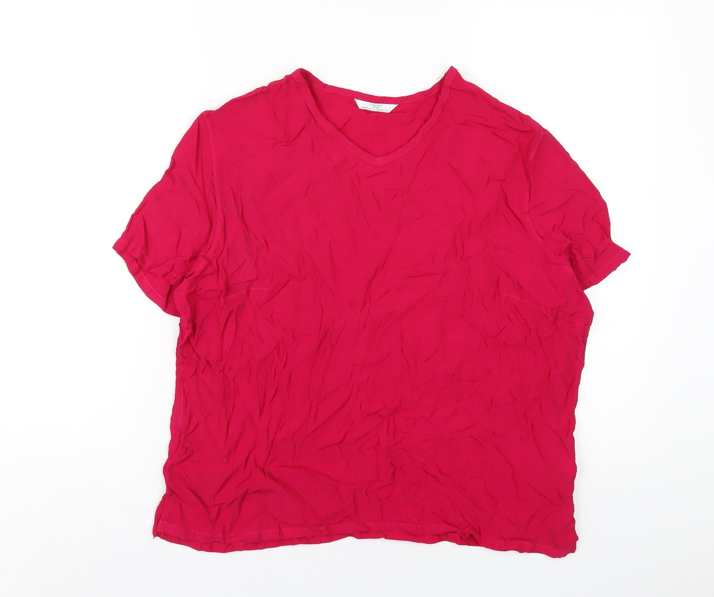 Marks and Spencer Womens Pink Viscose Basic T-Shirt Size 12 V-Neck