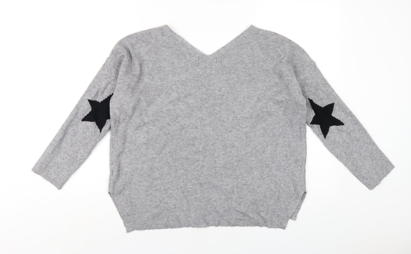 Senes Womens Grey V-Neck Wool Pullover Jumper Size S