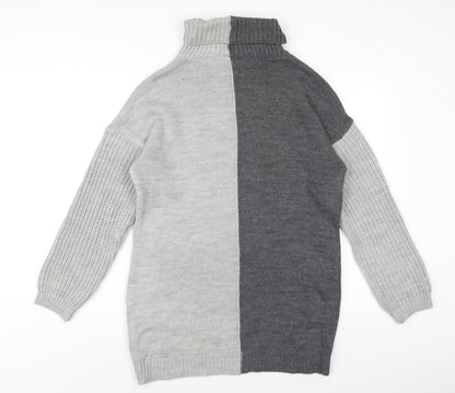 PRETTYLITTLETHING Womens Grey Acrylic Jumper Dress Size S Roll Neck Pullover