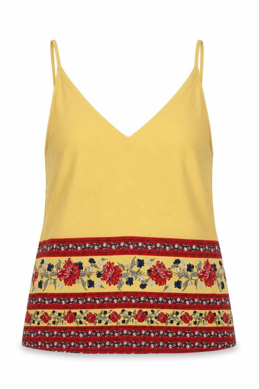 New Look Womens Yellow Geometric Polyester Camisole T-Shirt Size 8 V-Neck