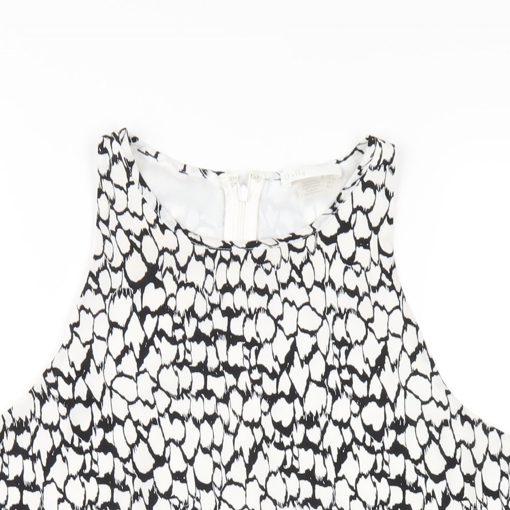 Dalia Womens White Geometric Polyester Basic Tank Size S Round Neck