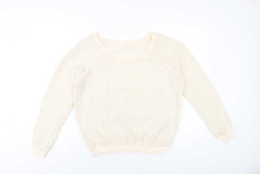 New Look Womens Beige Crew Neck Polyester Pullover Jumper Size M