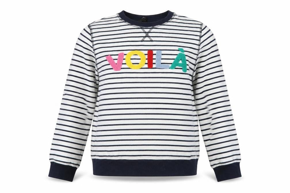 M&Co Womens Blue Striped Polyester Pullover Sweatshirt Size 8 Pullover
