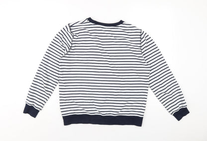 M&Co Womens Blue Striped Polyester Pullover Sweatshirt Size 8 Pullover