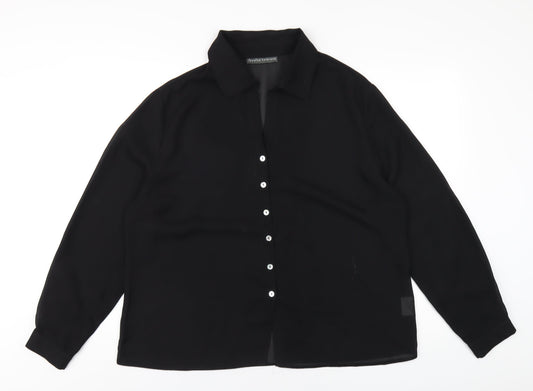Jessica Holbrook Womens Black Polyester Basic Button-Up Size XL Collared