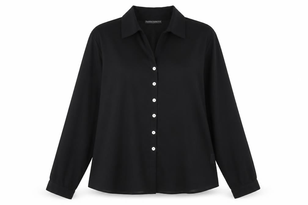 Jessica Holbrook Womens Black Polyester Basic Button-Up Size XL Collared