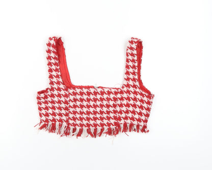 Additional front view of Missguided women’s red geometric polyester cropped tank, size UK 8, square neck