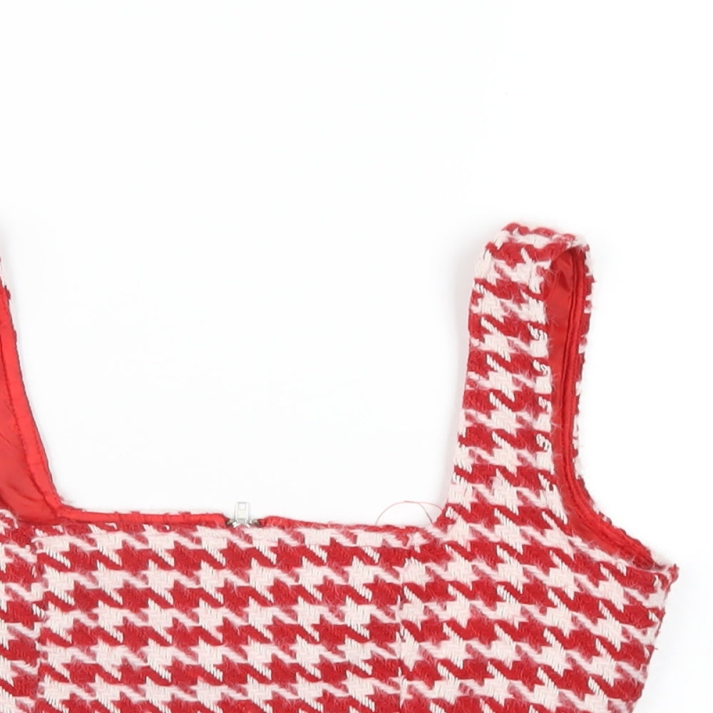 Missguided Womens Red Geometric Polyester Cropped Tank Size 8 Square Neck