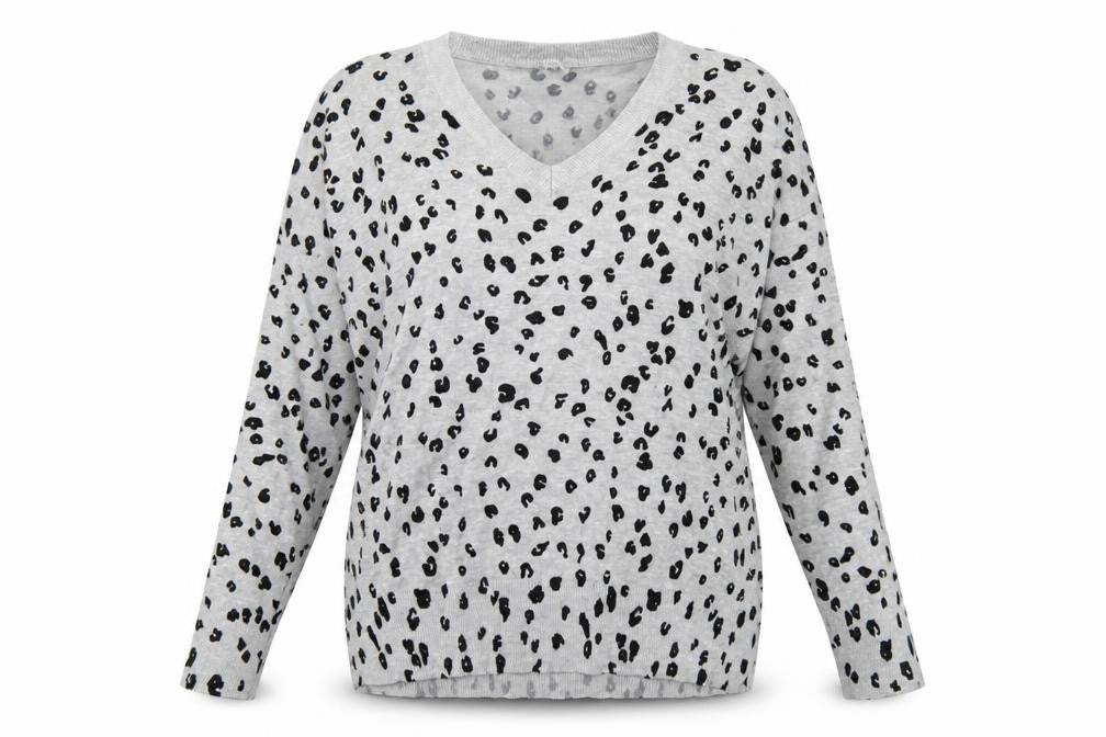Capsule Womens Grey V-Neck Animal Print Viscose Pullover Jumper Size 16