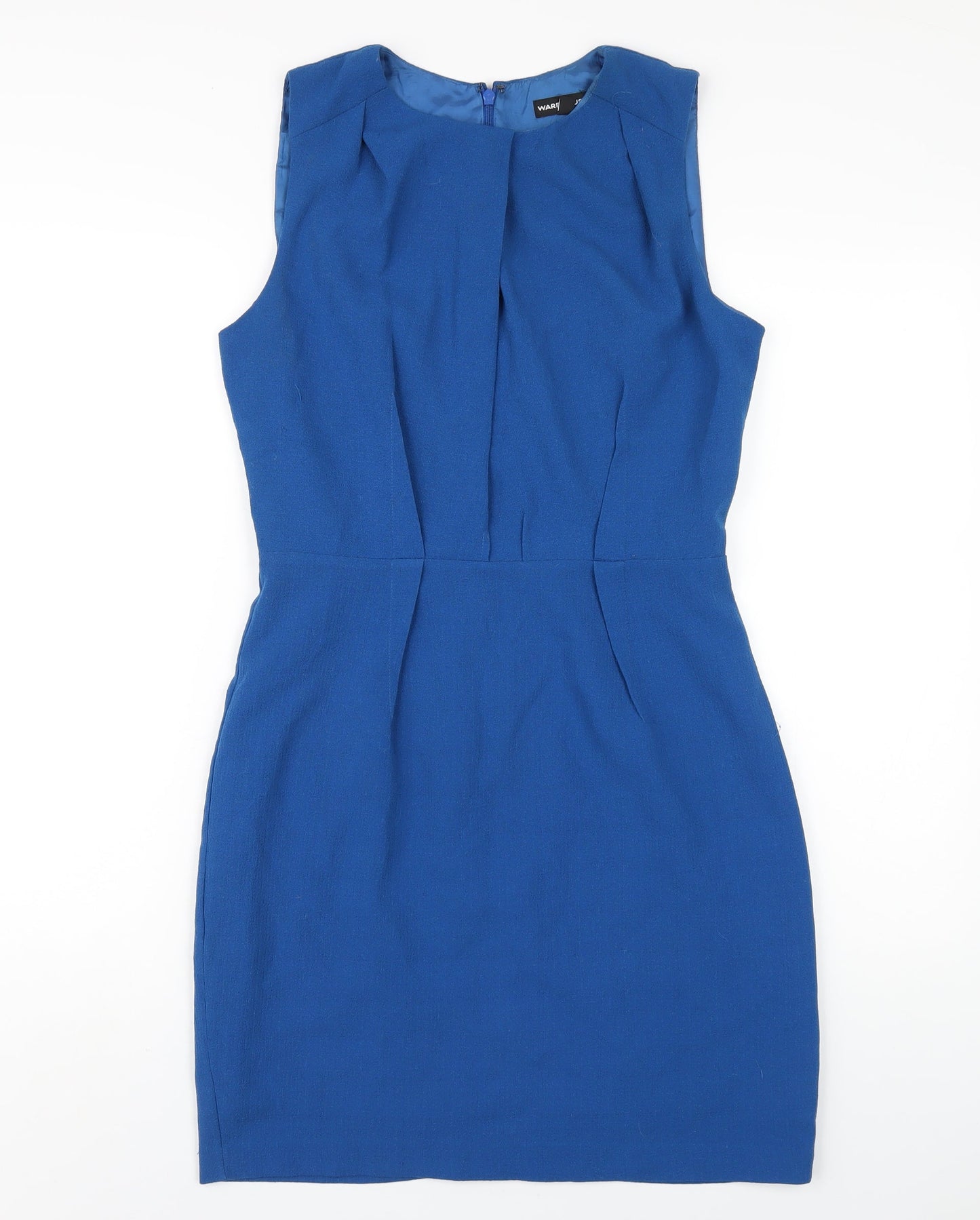 Warehouse Womens Blue Polyester Pencil Dress Size 12 Round Neck Zip