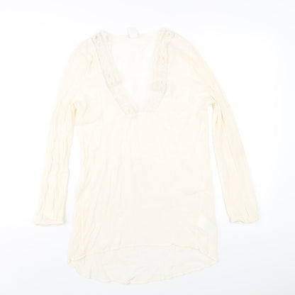 H&M Womens Ivory Viscose Basic T-Shirt Size 8 V-Neck