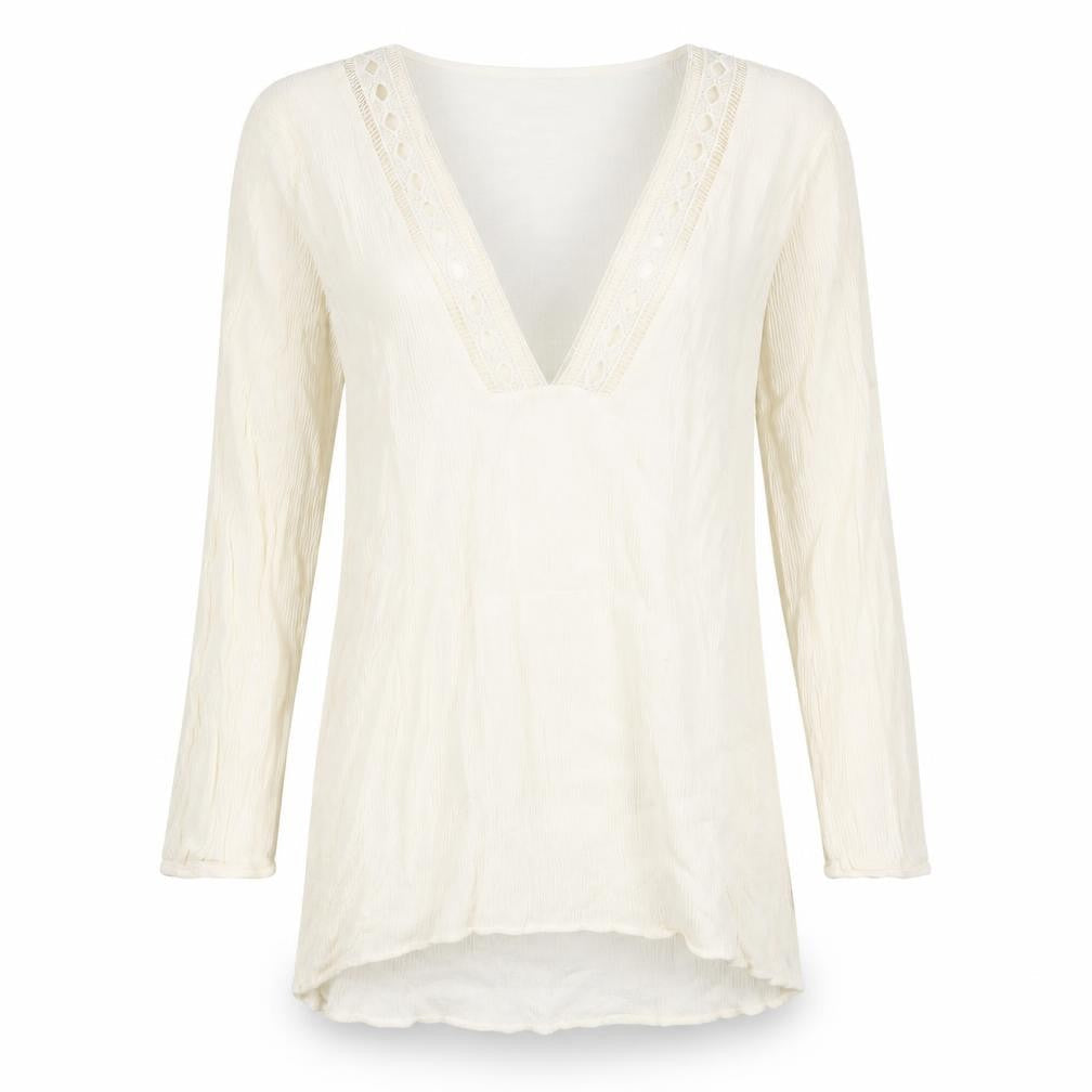 H&M Womens Ivory Viscose Basic T-Shirt Size 8 V-Neck