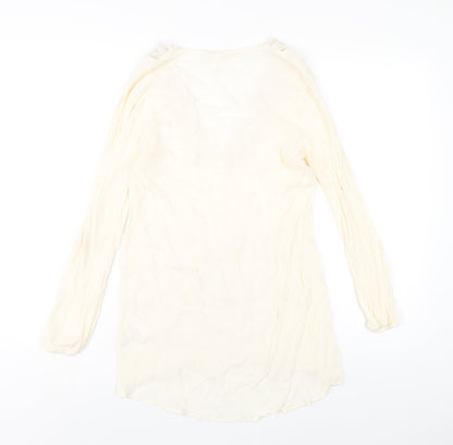 H&M Womens Ivory Viscose Basic T-Shirt Size 8 V-Neck