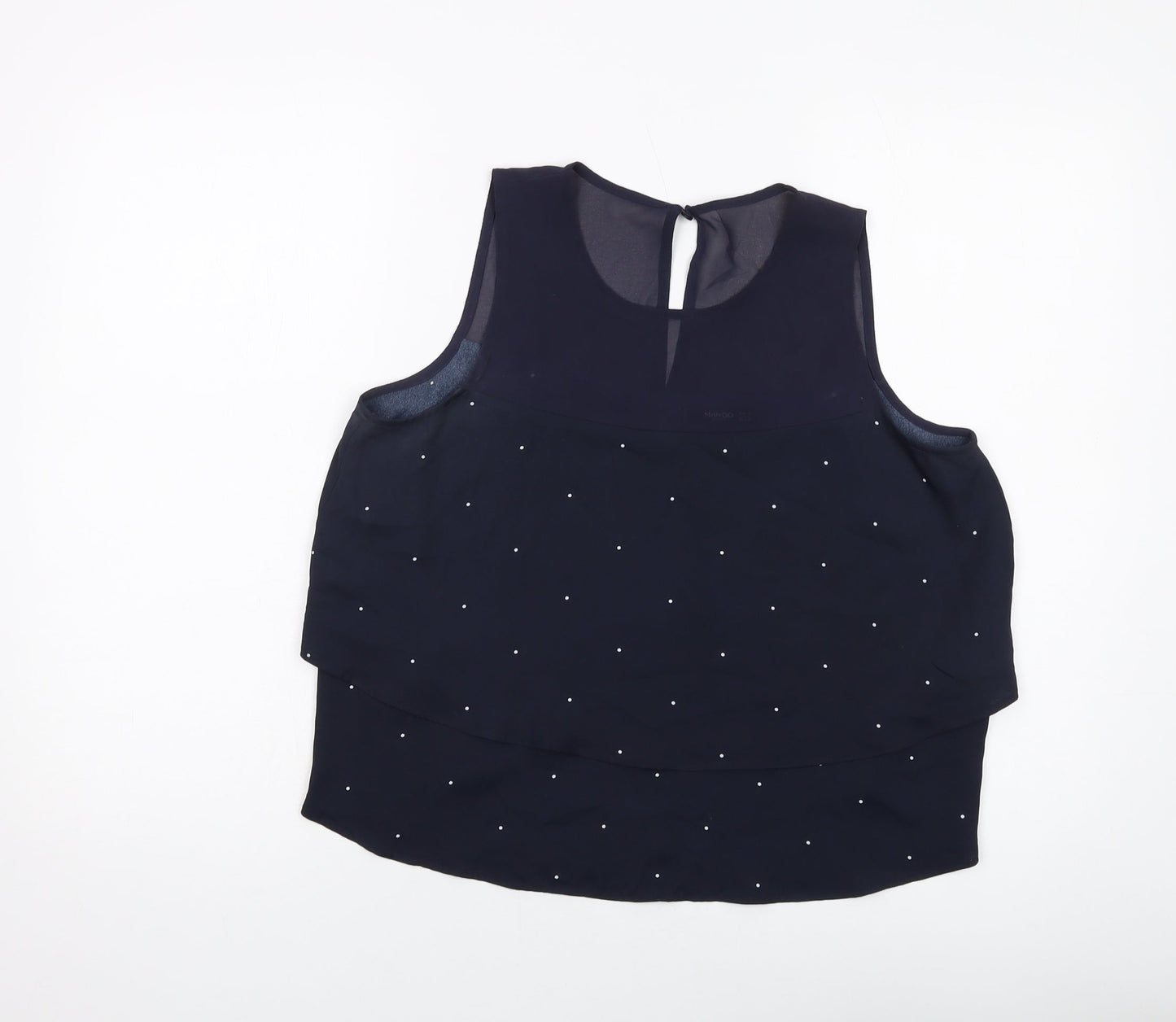 Mango Womens Blue Polka Dot Polyester Basic Tank Size M Round Neck