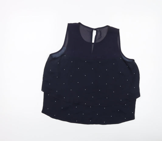 Mango Womens Blue Polka Dot Polyester Basic Tank Size M Round Neck