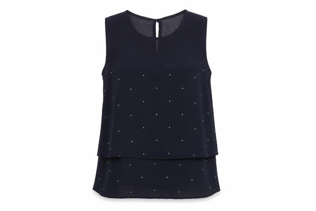 Mango Womens Blue Polka Dot Polyester Basic Tank Size M Round Neck