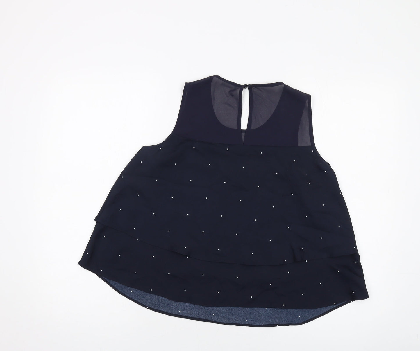 Mango Womens Blue Polka Dot Polyester Basic Tank Size M Round Neck