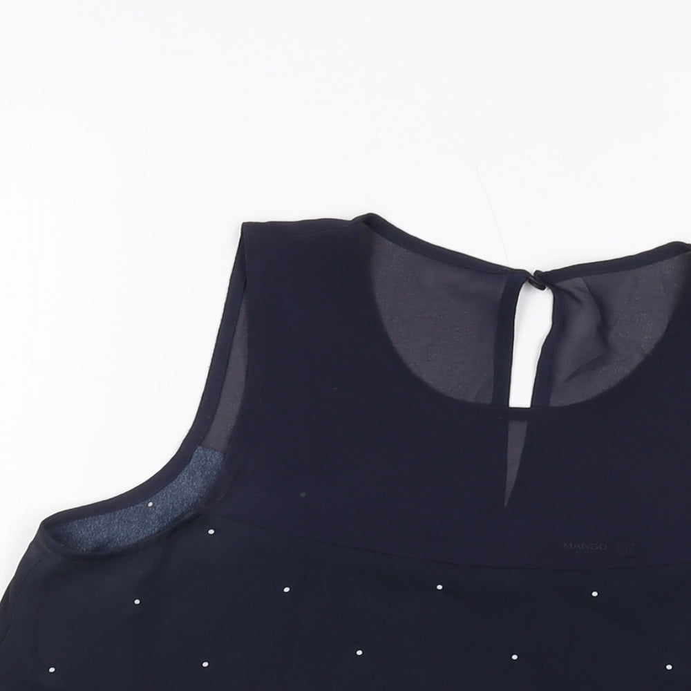 Mango Womens Blue Polka Dot Polyester Basic Tank Size M Round Neck