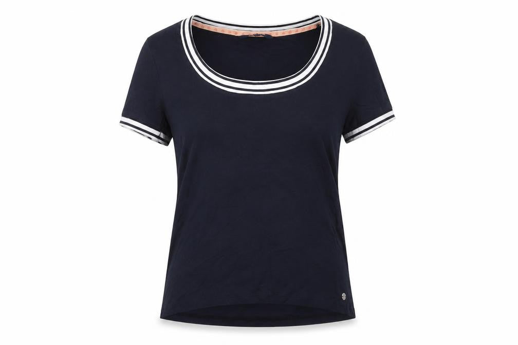 Maine Womens Blue Cotton Basic T-Shirt Size 14 Scoop Neck