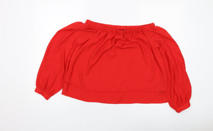 Additional front view of ASOS women’s red polyester basic blouse, size UK 10, square neck