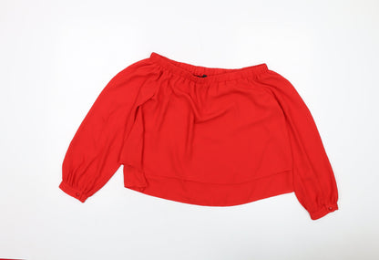 Back view of ASOS women’s red polyester basic blouse, size UK 10, square neck