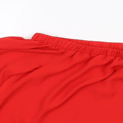 Close-up detail of ASOS women’s red polyester basic blouse, size UK 10, square neck