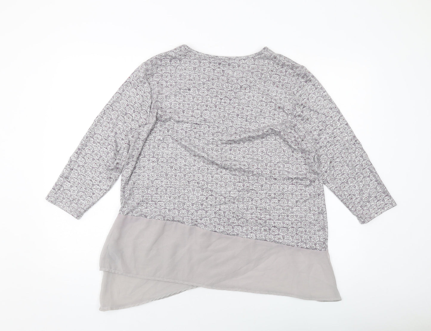 Anna Rose Womens Grey Floral Polyester Basic Blouse Size L Round Neck