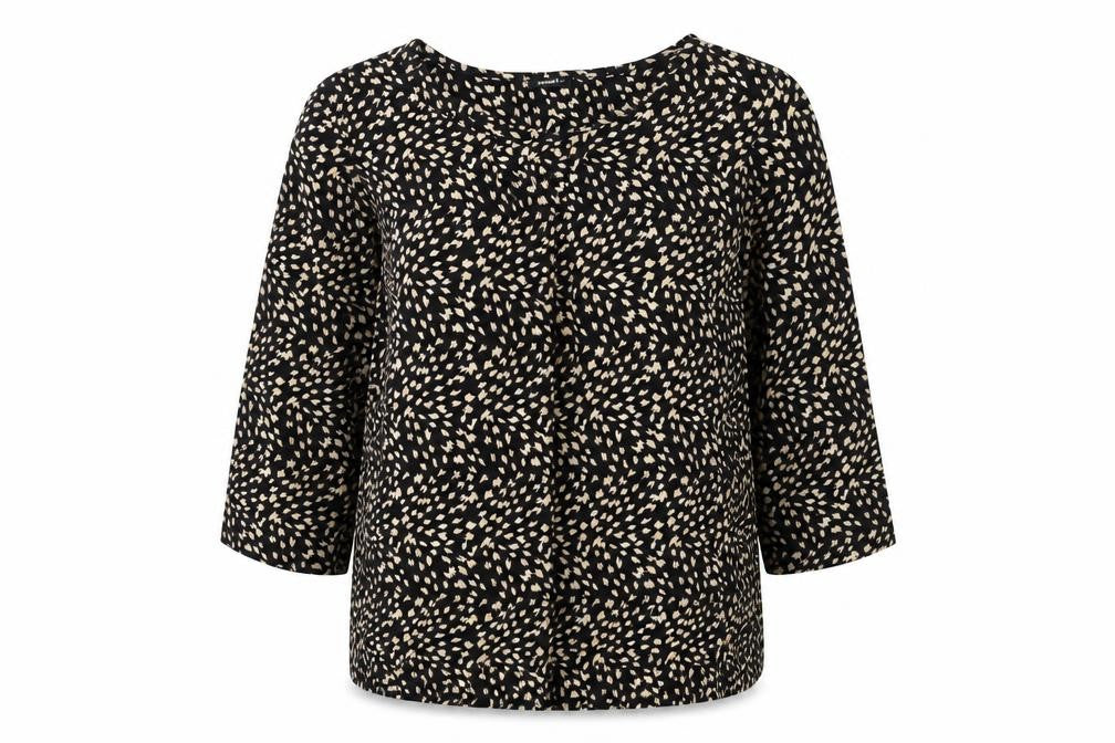 Roman Womens Black Geometric Polyester Basic Blouse Size 14 Round Neck