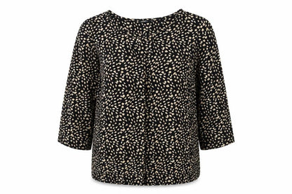 Front view of Roman women’s black geometric polyester basic blouse, size UK 14, round neck