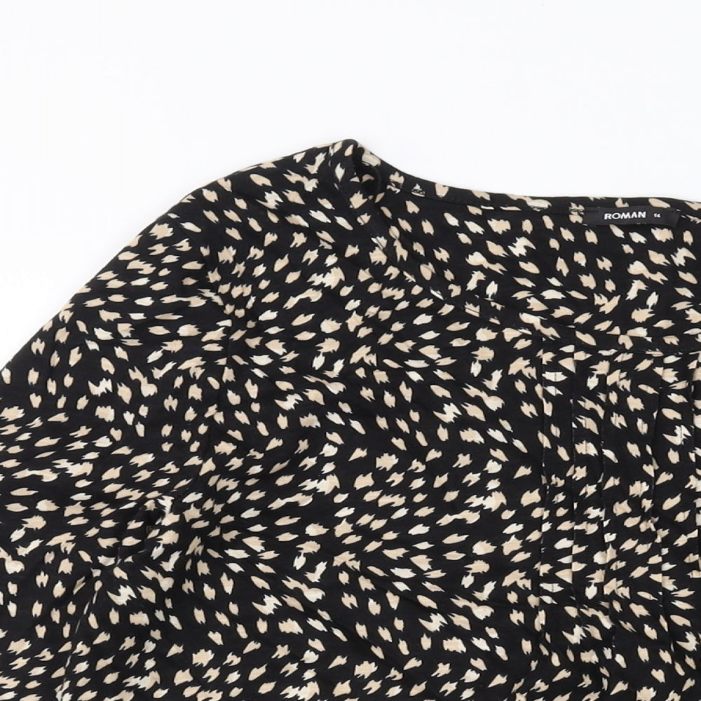 Roman Womens Black Geometric Polyester Basic Blouse Size 14 Round Neck