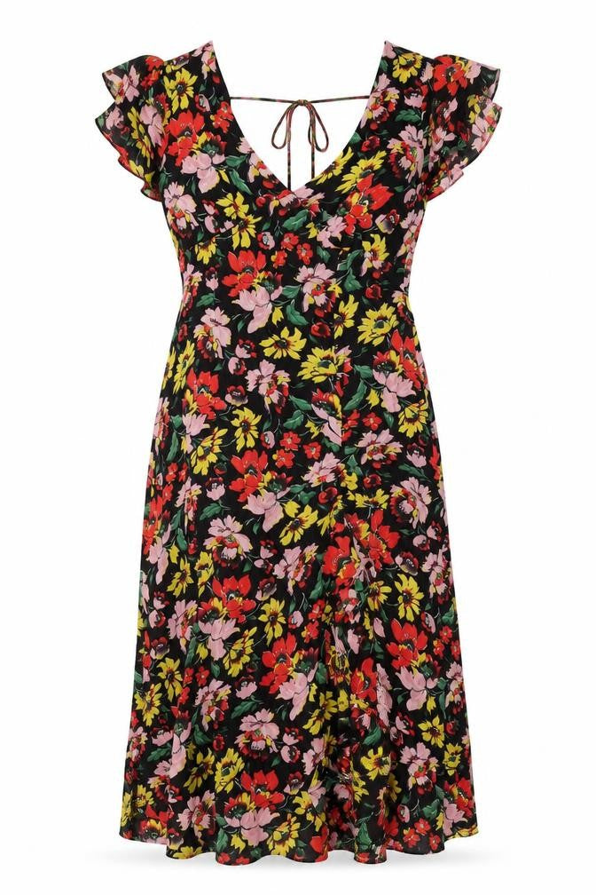 Topsho[p Womens Multicoloured Floral Polyester A-Line Size 14 V-Neck Zip