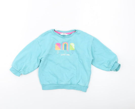 Marks and Spencer Girls Blue Cotton Pullover Sweatshirt Size 2-3 Years Pullover