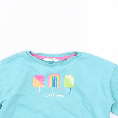 Marks & Spencer Girls Blue Cotton Pullover Sweatshirt Size 2-3 Years Pullover