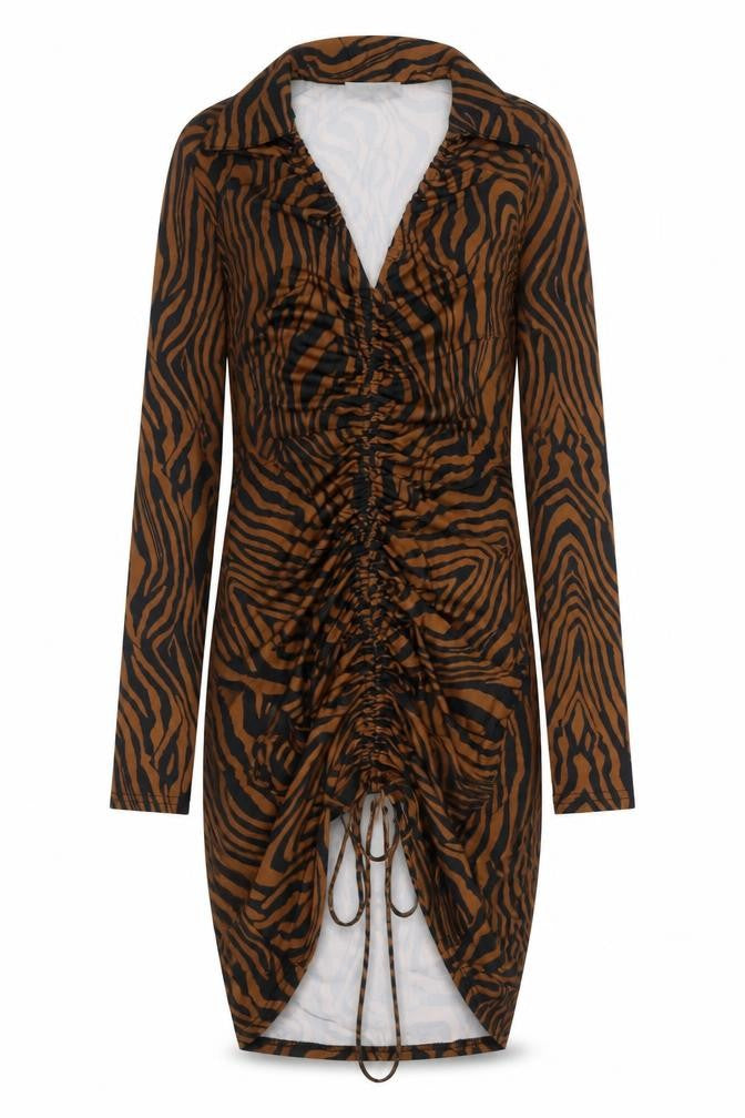 Giorgia Womens Brown Animal Print Polyester Bodycon Size M V-Neck Pullover