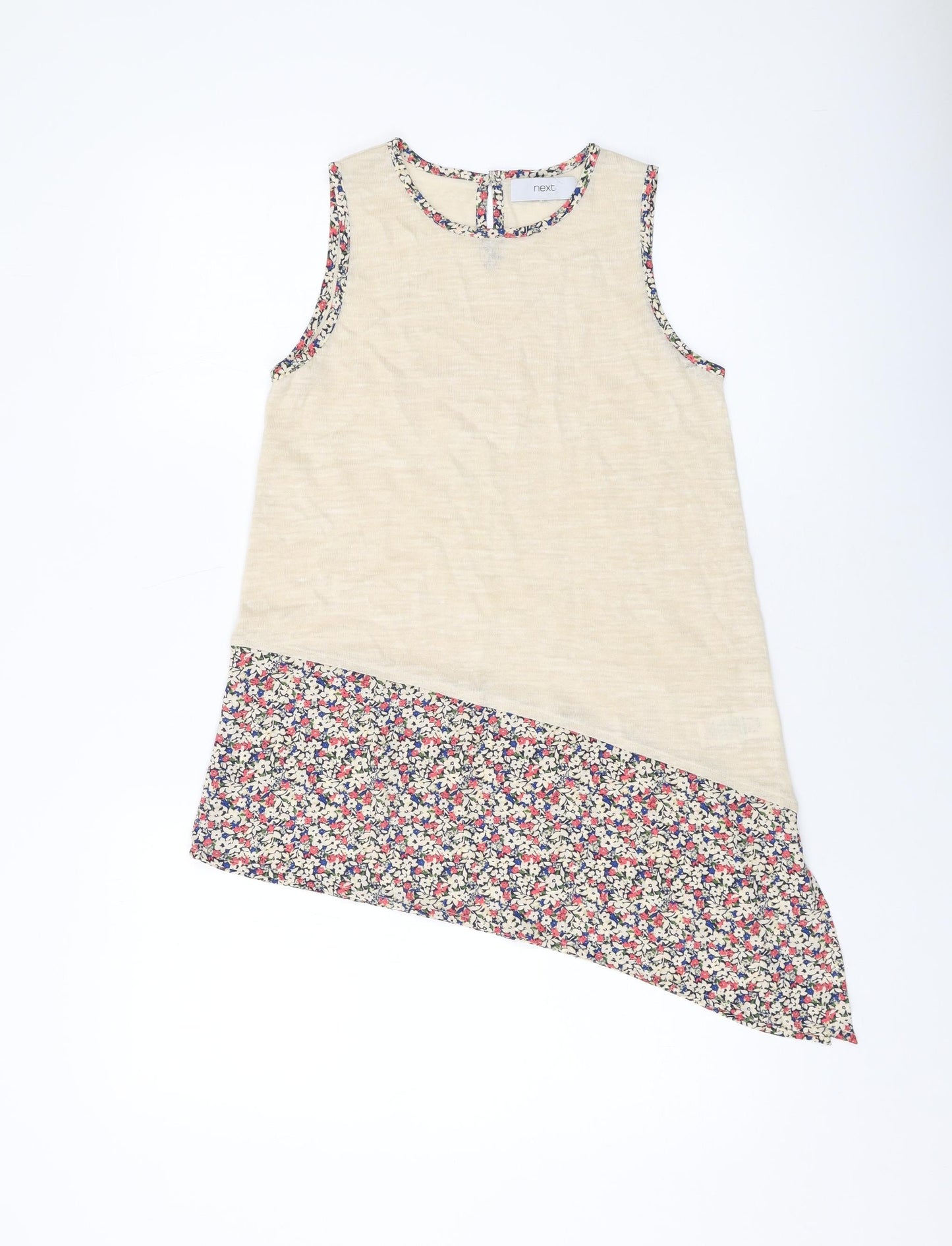 NEXT Womens Beige Floral Acetate Basic Tank Size 6 Round Neck