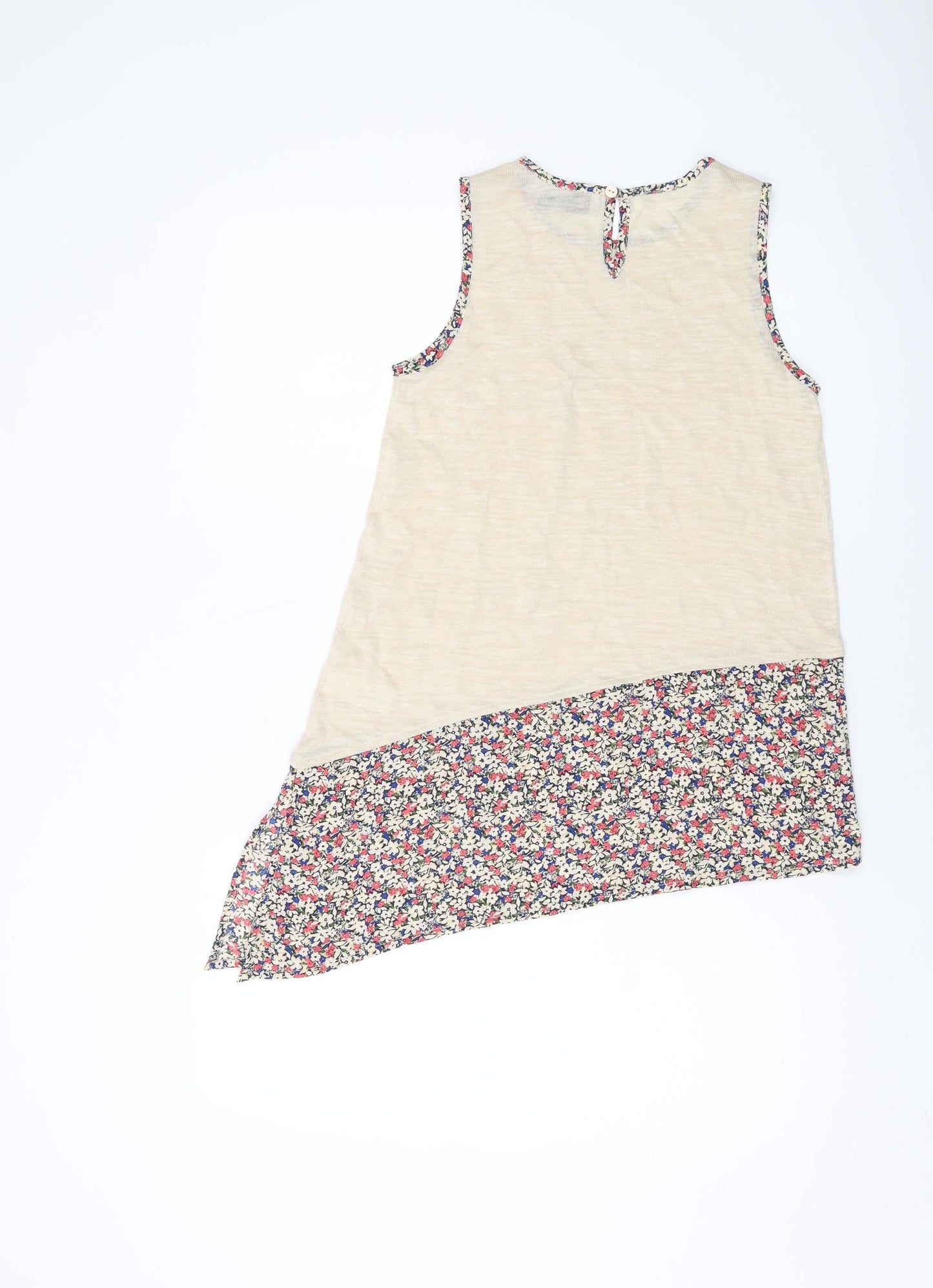 NEXT Womens Beige Floral Acetate Basic Tank Size 6 Round Neck