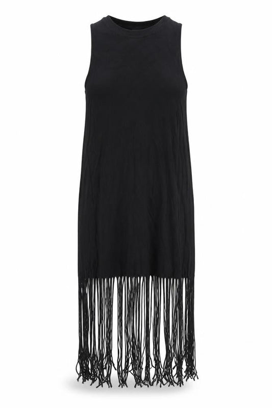 Topshop Womens Black Viscose Tank Dress Size 8 Round Neck Pullover