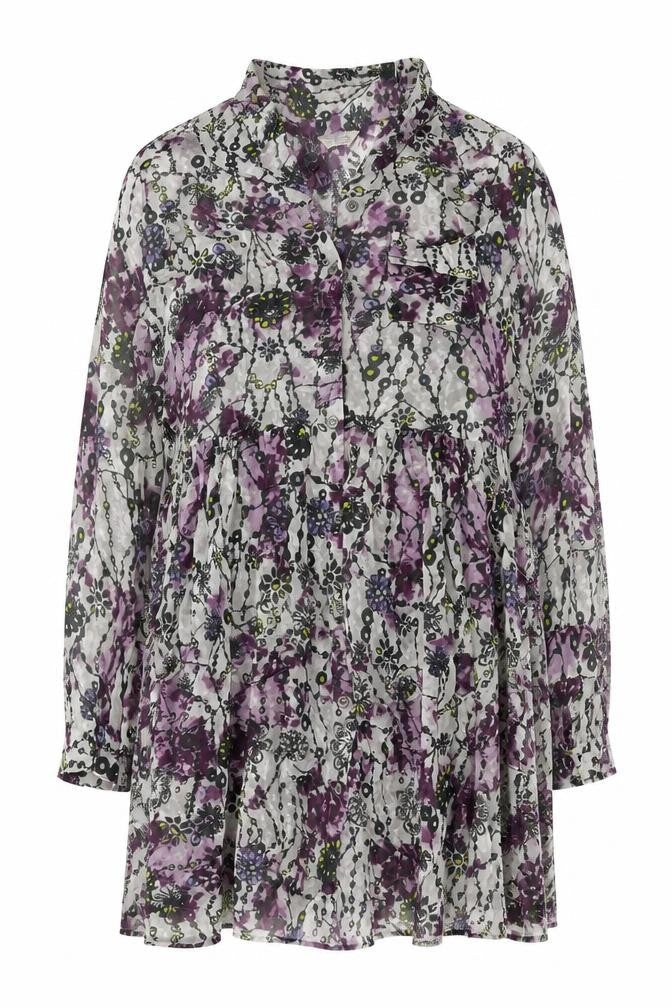 Indigo Womens Grey Floral Polyester A-Line Size 12 Collared Button