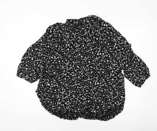 NEXT Womens Black Floral Viscose Basic Blouse Size 10 Collared