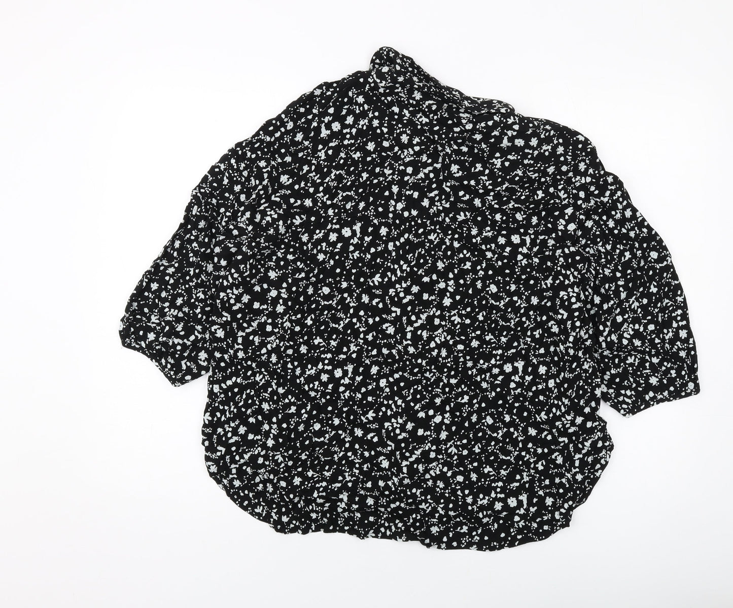 NEXT Womens Black Floral Viscose Basic Blouse Size 10 Collared