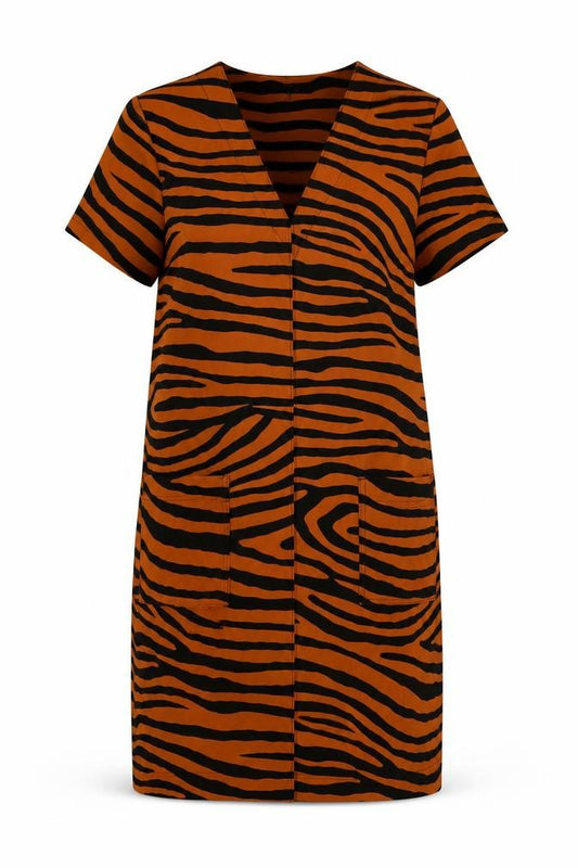 Next Womens Brown Animal Print Polyester Tank Dress Size 14 V-Neck Pullover