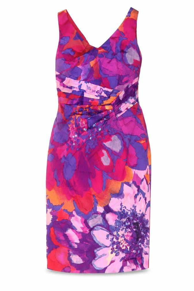 Coast Womens Multicoloured Geometric Cotton Sheath Size 10 V-Neck Zip