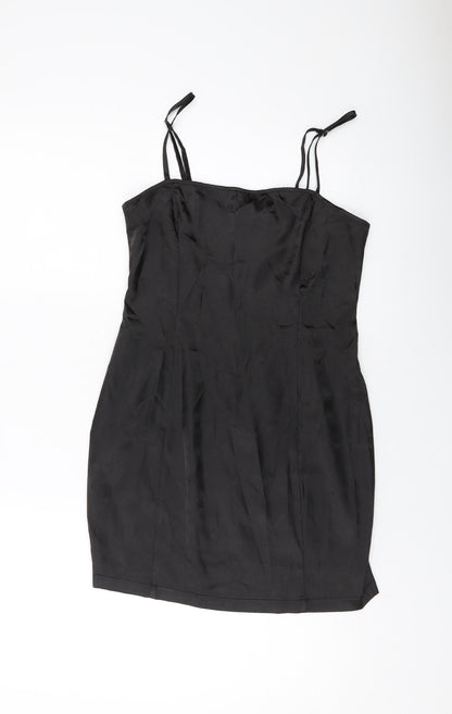 PRETTYLITTLETHING Womens Black Polyester Mini Size 8 Square Neck Zip