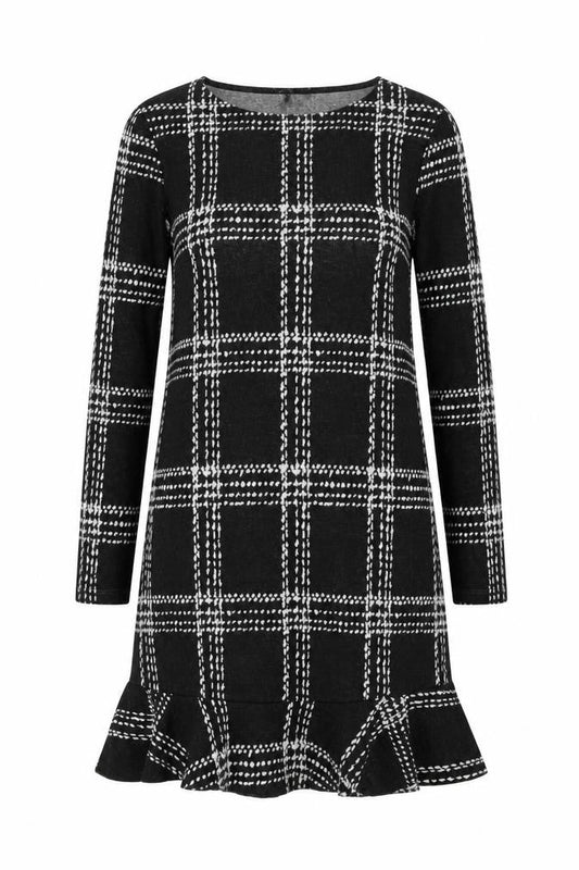 Next Womens Black Plaid Polyester Jumper Dress Size 8 Round Neck Pullover