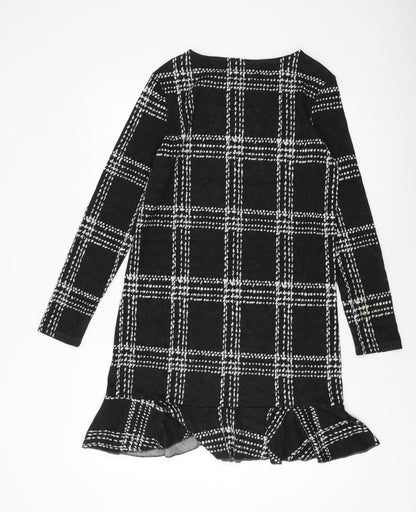 Next Womens Black Plaid Polyester Jumper Dress Size 8 Round Neck Pullover